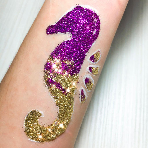 Seahorse Freehand Glitter Tattoo