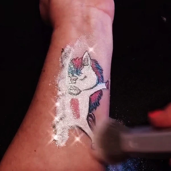Unicorn Freehand Glitter Tattoo