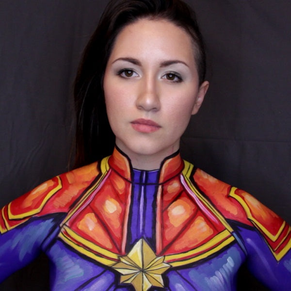 Captain Marvel Comic Style Body Paint Cosplay Video by PTBarpun