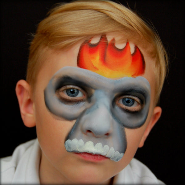 One Stroke Flaming Skull Mask by Artist Ashlie Alvey - Facepaint.com
