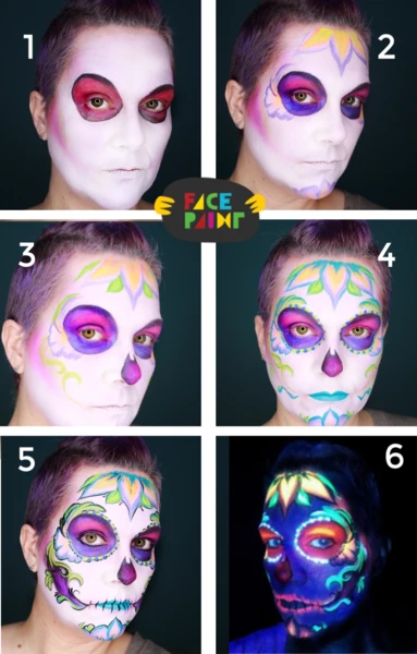 UV Sugar Skull Face Paint Design