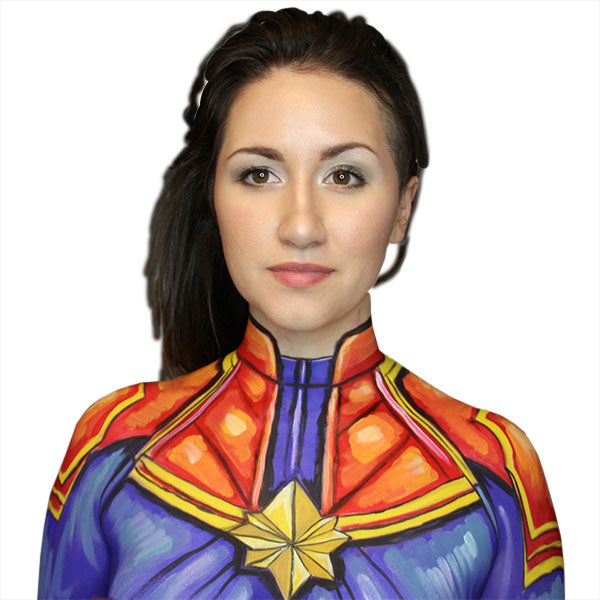 Captain Marvel Comic Style Body Paint Cosplay Video By Ptbarpun Halloweenmakeup