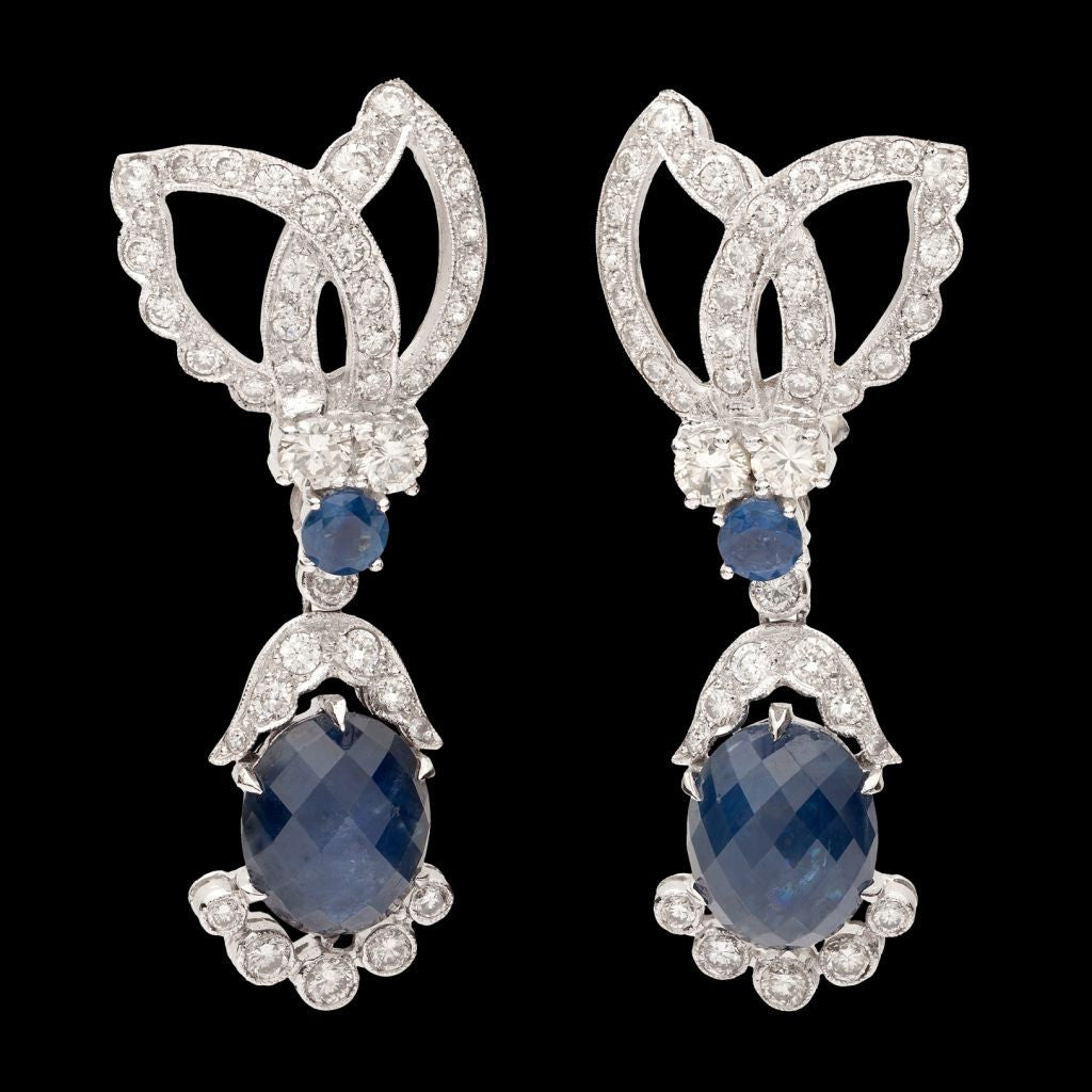 Sapphire and Diamond Drop Earrings - 66mint Fine Estate Jewelry