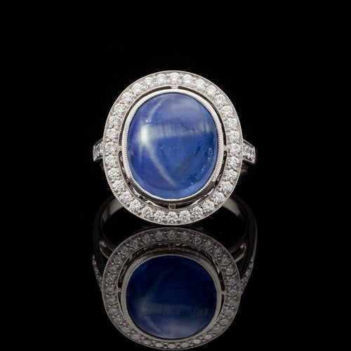 Natural 8.55-ct Blue Star Sapphire & Diamond Ring - 66mint Fine Estate ...