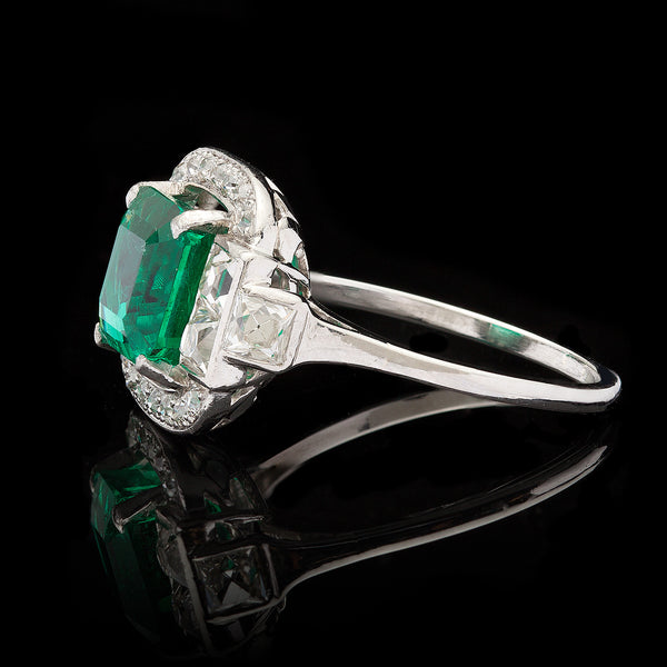 2.74ct Colombian Emerald and Diamond Deco Ring - 66mint Fine Estate Jewelry