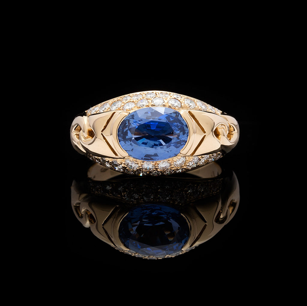 Bulgari Blue Sapphire Diamond Ring Italy 66mint Fine Estate Jewelry