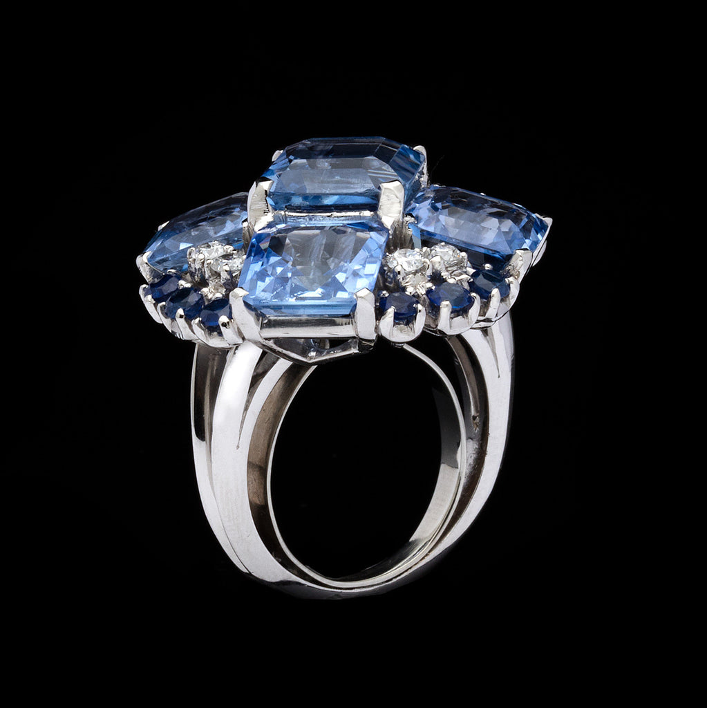 Oscar Heyman Sapphire Diamond Platinum Cocktail Ring, Circa 1950's ...