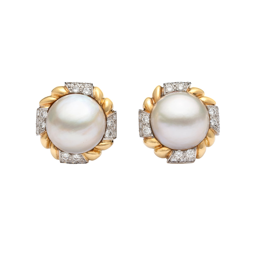 Van Cleef & Arpels Mabé Pearl & Diamond Ear Clips 18k gold vintage ...