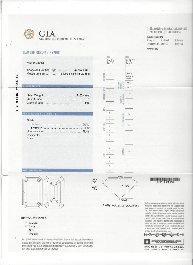 Stunning GIA 6.23-carat G/SI2 Emerald Cut Diamond Ring - 66mint Fine ...