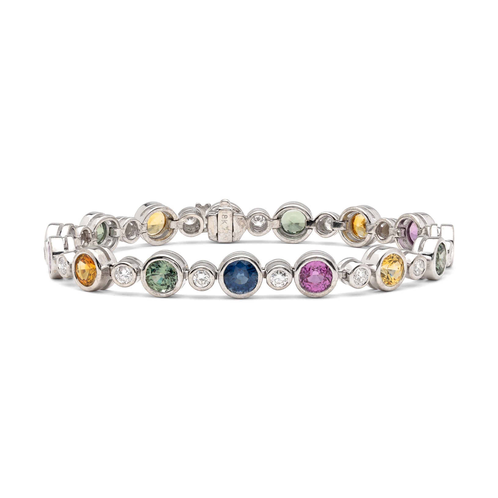 Multi-Color Sapphire & Diamond Link Bracelet 14k white gold - 66mint ...