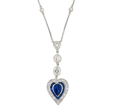 1.90 ctw Rainbow Sapphire and Diamond Puffed Heart Pendant in 14k white gold