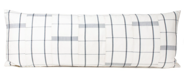 14"x36" Plaid Collection - Ivory White and Gray - Mud cloth Long Lumbar Pillow Cover - Kente - Handwoven - Patterne