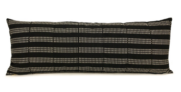 14 x 36 Ivory & Black Striped Mud Cloth Long Lumbar Pillow Cover - Handwoven in Ghana