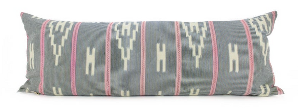 36 x 14 Blue & Pink Baule Vintage Ikat Long Lumbar Pillow Cover
