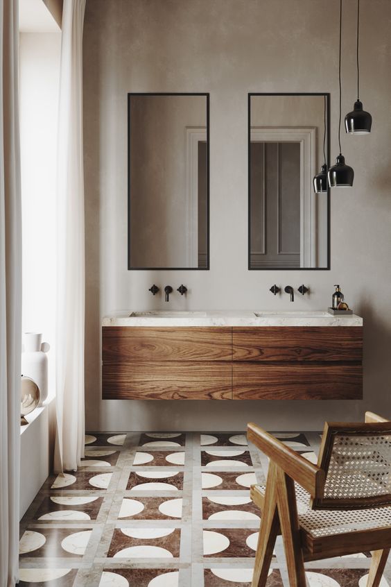 Tile floor in bathroom