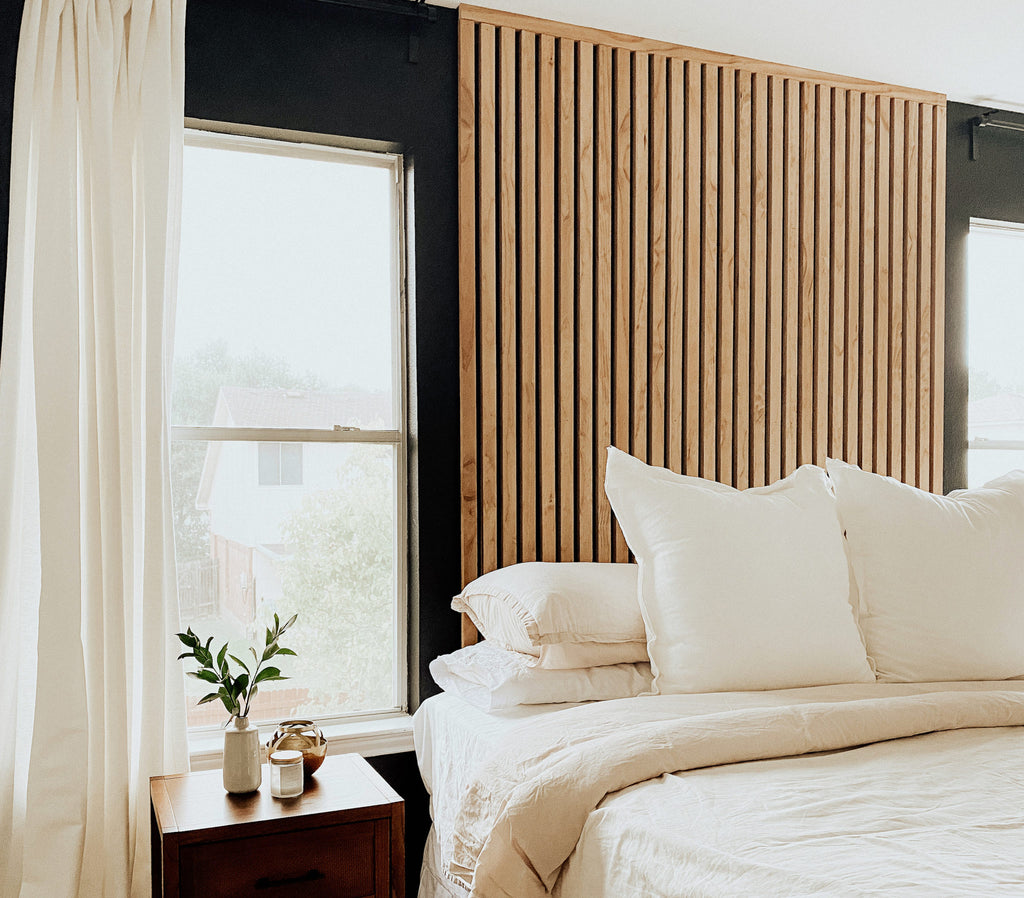 Wood Slat Wall Behind Bed