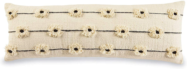 Mud Pie Flower POM Long Pillow, 12" x 35", White