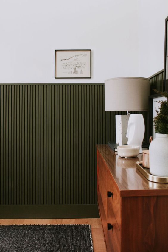 Green Wood Slat Wall