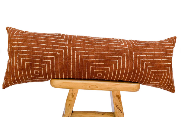 Extra long Bolster Pillow, African Mudcloth Pillow Cover, Extra Long Lumbar Pillow, Long Pillow Rust and cream Cushion