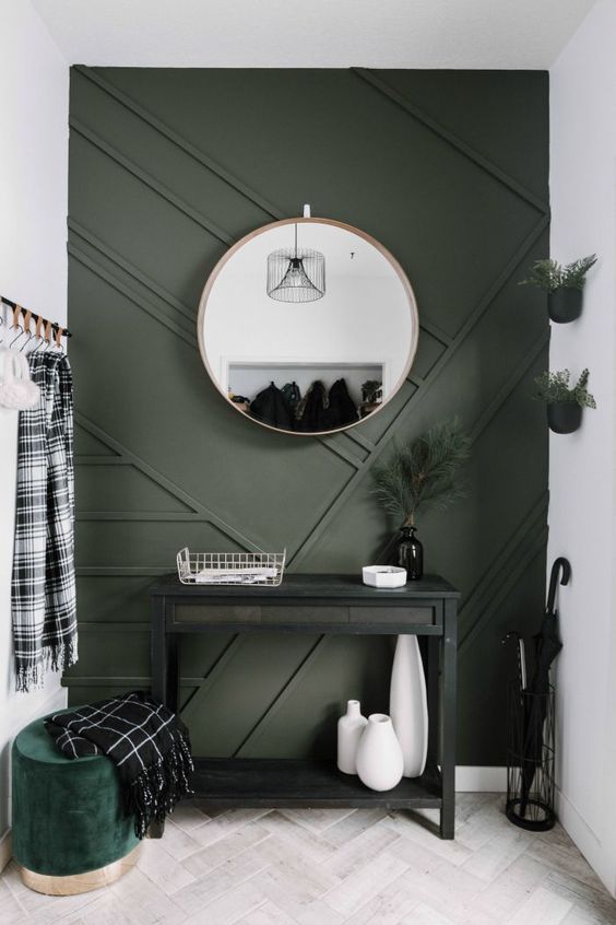 Green Entryway Wood Panel Wall