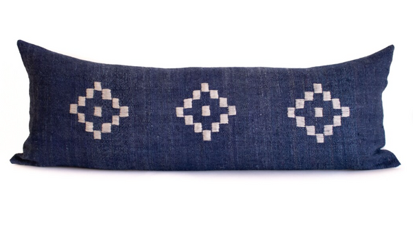 Indian Wool Pillow Cover - Long Lumbar - Blue