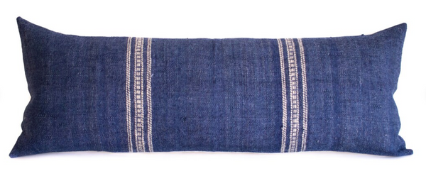 Indian Wool Pillow Cover - Long Lumbar - Blue