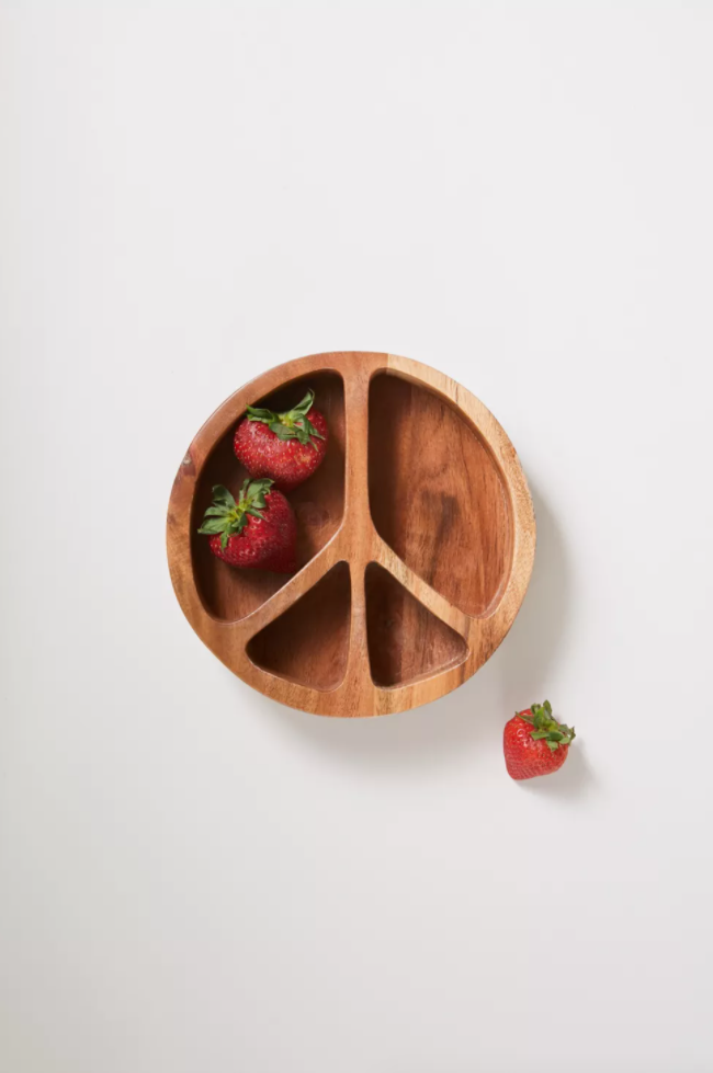 Wooden Snack Bowl Peace Sign