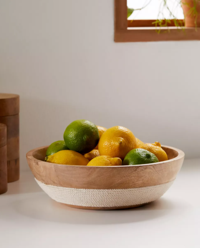 Woven Trim Mango Wood Serving Bowl