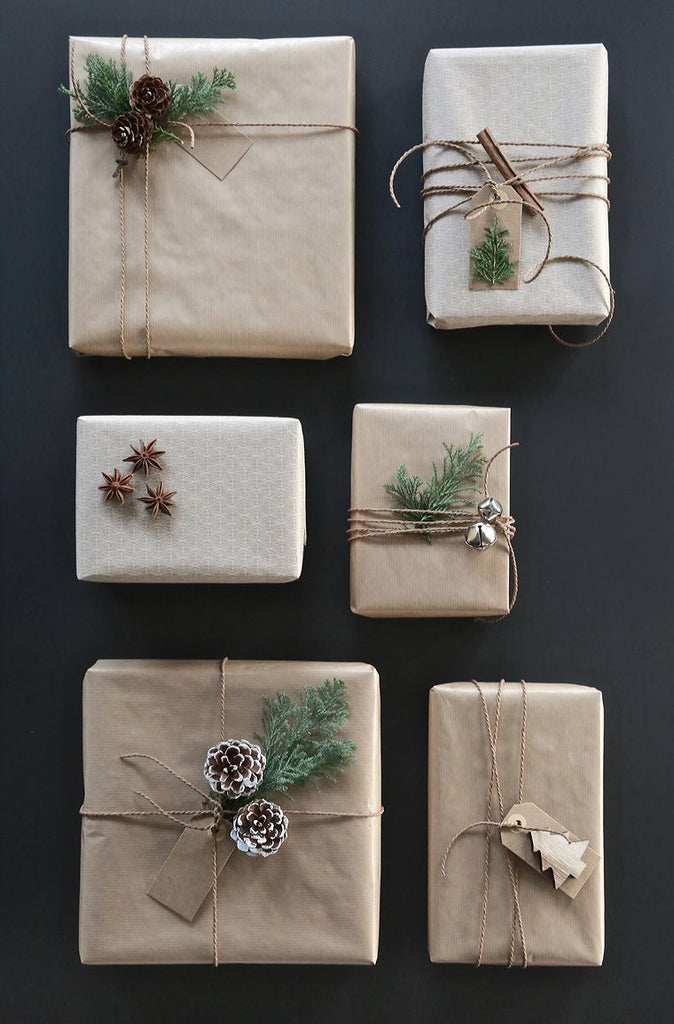Pinecones on gift wrapping