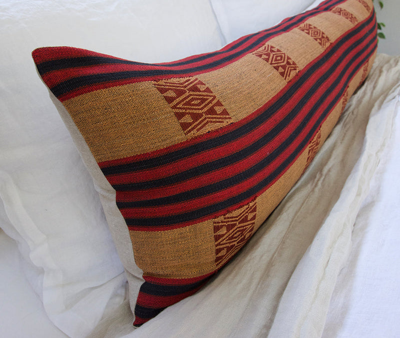 Naga Tribal Extra Long Lumbar Pillow - Peach, Navy, Red - 14x50 (FINAL SALE)