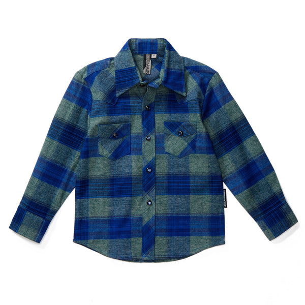 Knuckleheads Blue & Orange Plaid Rockabilly Shirt for Boys 1 Year to 12T Navy / 12 Yrs