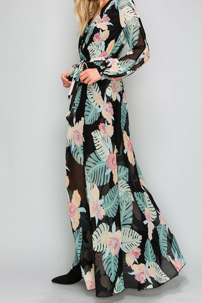 tropical maxi dress with sleeves