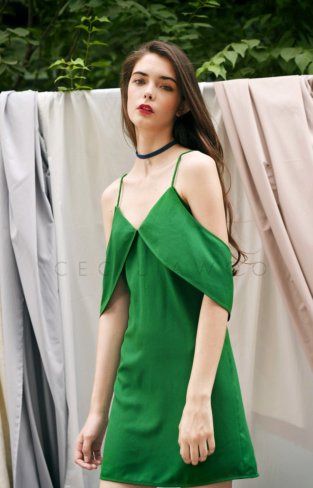 long sleeve green mini dress