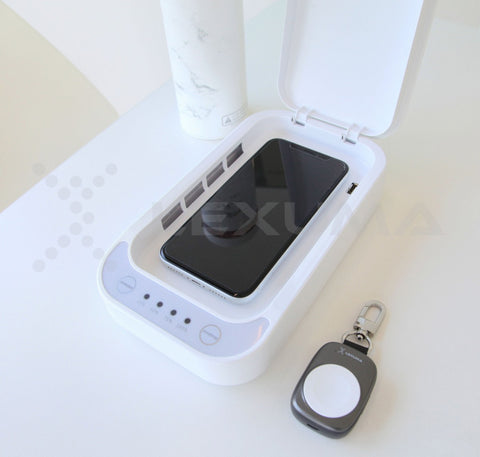 Lexuma XGerm Series Phone UV Sanitizer disinfection for accessories person items glasses with wireless charging white color high compatibility