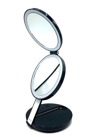 magnifying mirror on stand with light