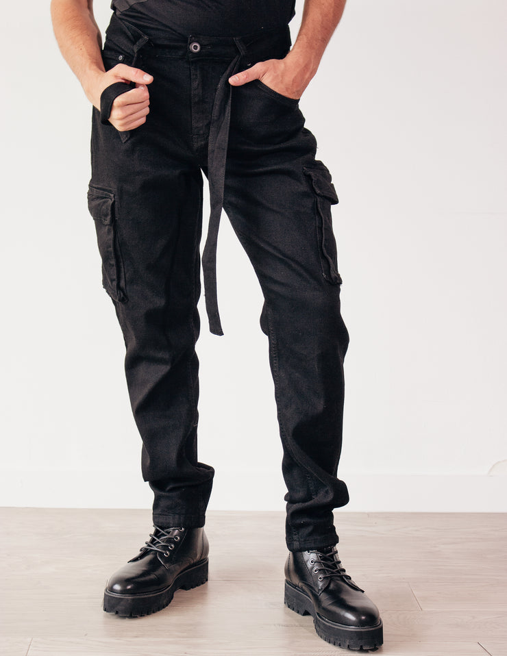 LEADING DENIM CARGO PANTS- ONYX – Blue District