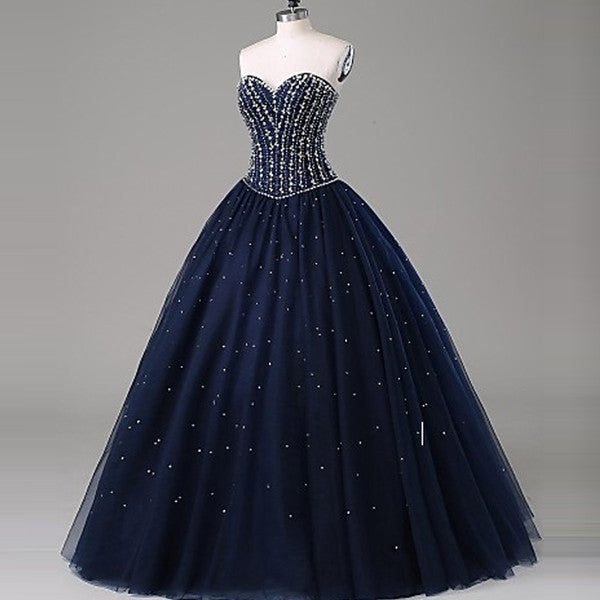 Navy Blue Beaded Bodice Sweetheart Quinceanera Dresses Evening Gowns ...