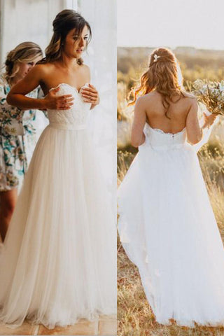 Empire Waist Sweetheart White Lace Beach Wedding Dresses Bridal