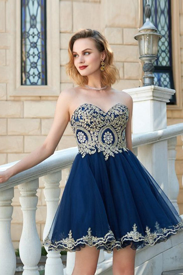 navy blue with gold prom dress