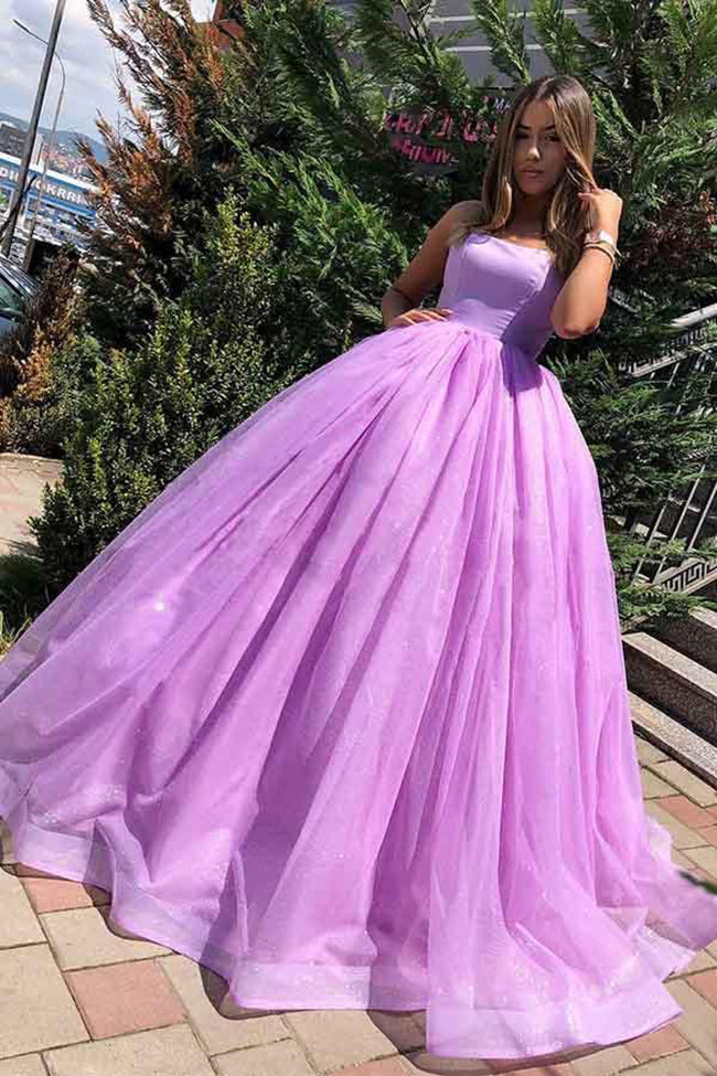 Light Purple Ball Gown Prom Dresses Spaghetti Straps Long Formal Eveni