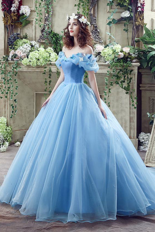 Princess Ball Gown Light Blue Prom Dresses Evening Quinceanera Dress ...