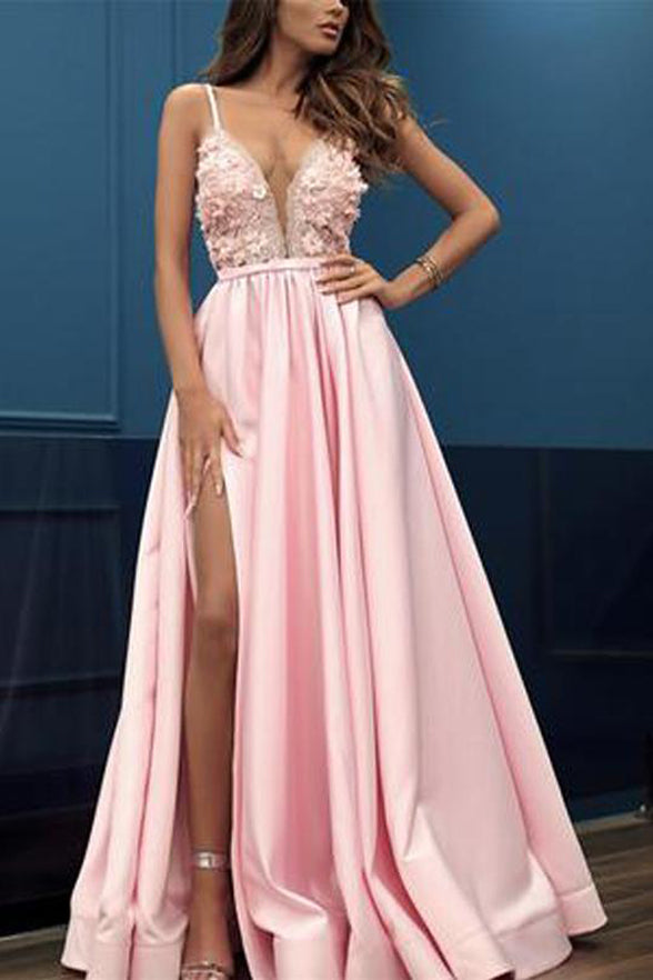 long pink dress with slit