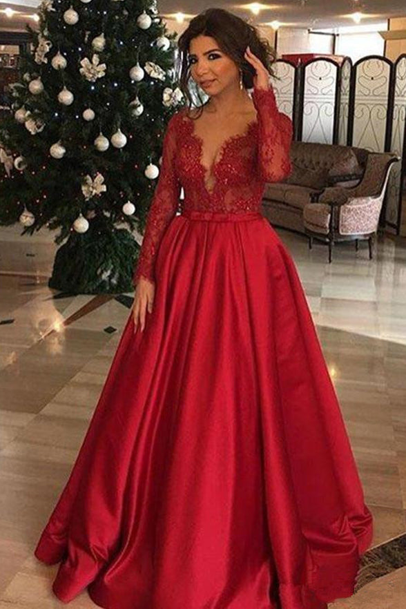 red long sleeve formal dresses