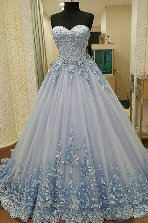 light blue floral prom dress