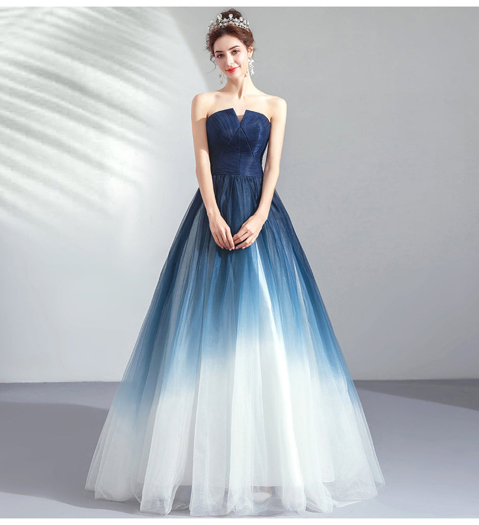 New Navy Blue Ombre Tulle Prom Dress Formal Evening Grad Gown Dresses ...