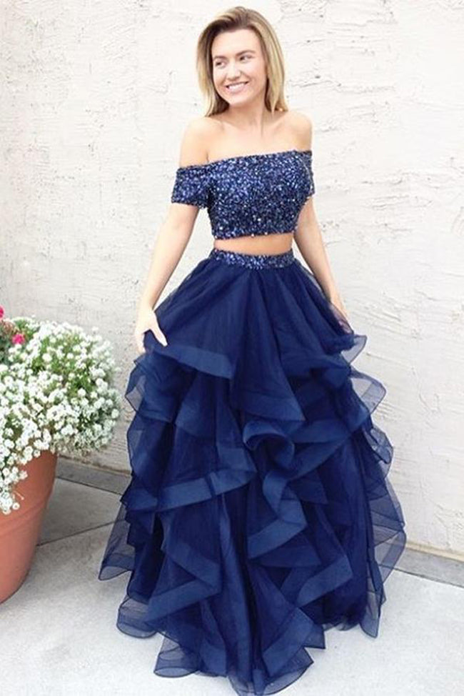 navy high low formal dress