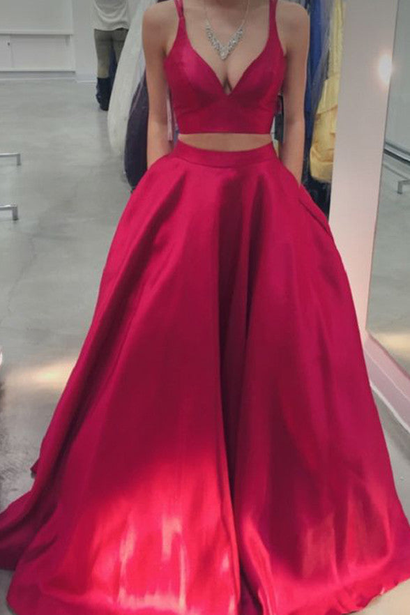 Off Shoulder Red 2 Piece Evening Prom Dresses Ball Gown With Pocket ...