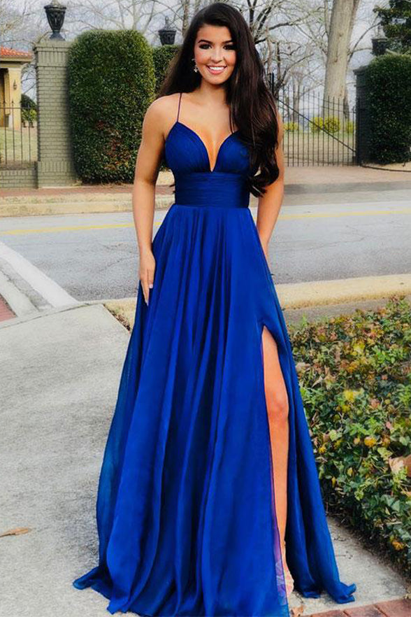 Elegant Royal Blue Spaghetti Straps Prom Dresses Formal Evening Dress ...