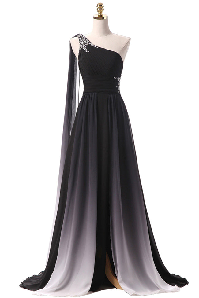Black Ombre Chiffon One Shoulder Prom Dresses Formal Bridesmaid Dress Laurafashionshop 6518