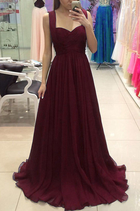 Burgundy Off the Shoulder A Line Long Elegant Prom Dress Evening Gown